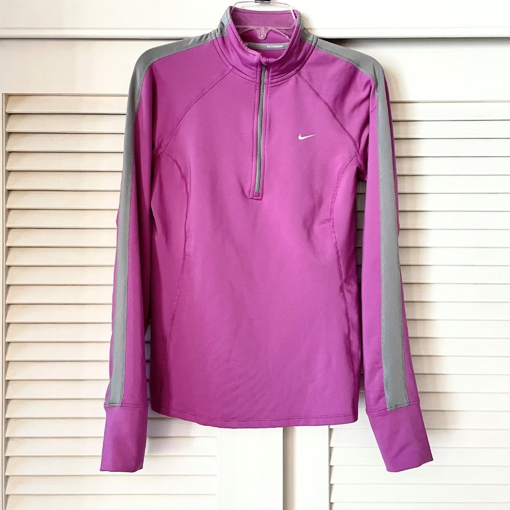 Nike Pink/Gray  Dri-Fit 1/4 Zip Long Sleeve Pullover Athletic Running Top M